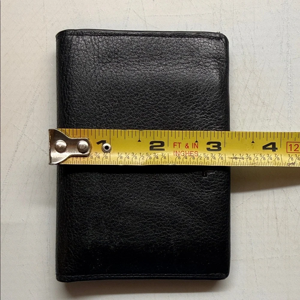 Tumi Black Leather Bifold Wallet with Branded Drawstring Pouch